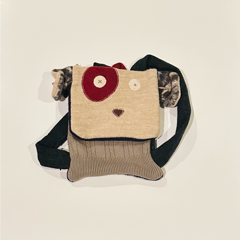 Cate & Levi Handmade One-of-a-Kind PUPPY Wool Backpack Purse